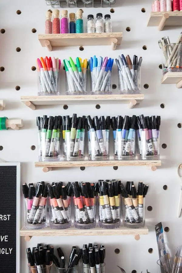 shelves on pegboard