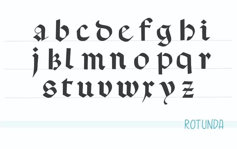 Rotunda calligraphy alphabet